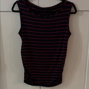 Green Envelope Navy and Pink Striped Tank Top- ruching on the sides.